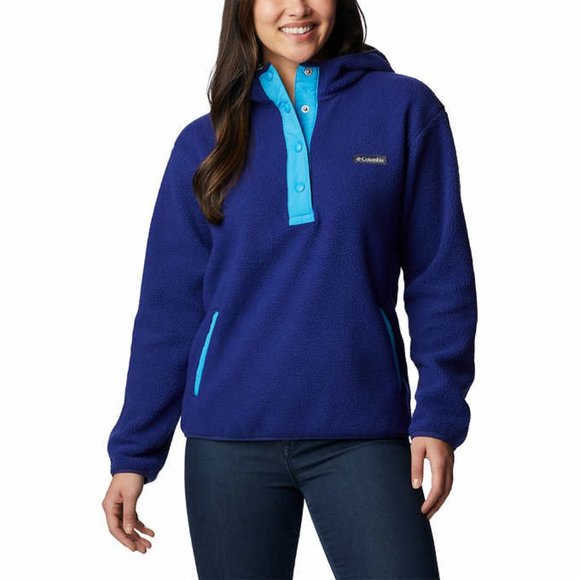 Columbia Ladies' Snap Fleece Hoodie, L: Blue (Dark Sapphire), New with Tag - Picture 1 of 8